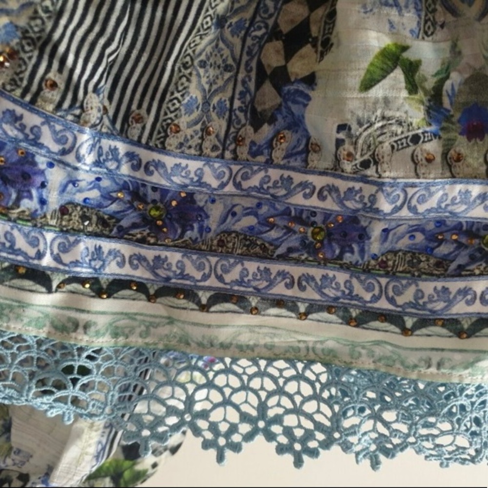 Camilla Blue Multi Off-Shoulder Crochet Trim Crop Top - Picture 9 of 10